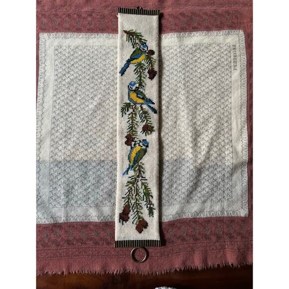 Vintage Christmas Cross Stitch Tapestry Wall Hang Needlepoint Holiday blue tit - Picture 5 of 14